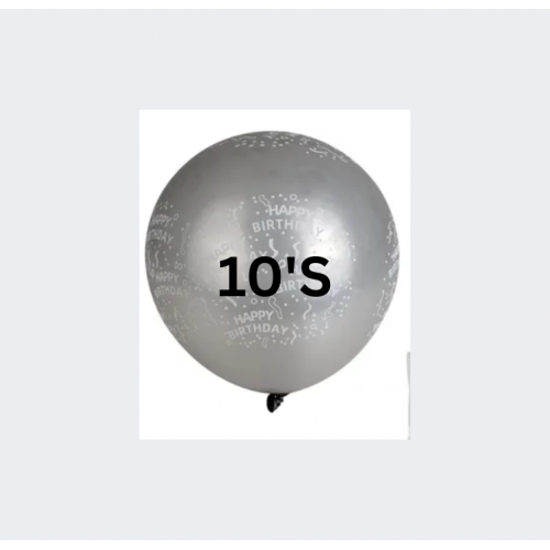 BALLOON HBD SILVER & WHITE 10'S BALLOON HBD SILVER & WHITE 10'S